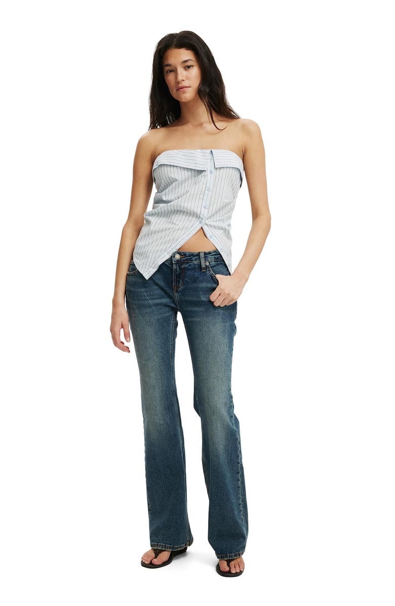 Cotton On Women's Mia Strapless Shirt, Alternate, color, Skyway Blue Pinstripe