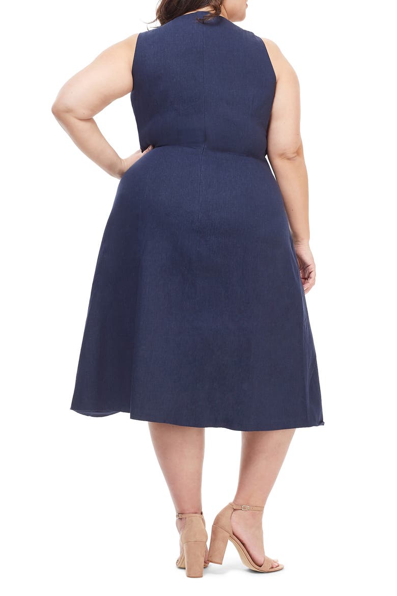 Rochelle Linen Blend Midi Dress, Alternate, color, NAVY