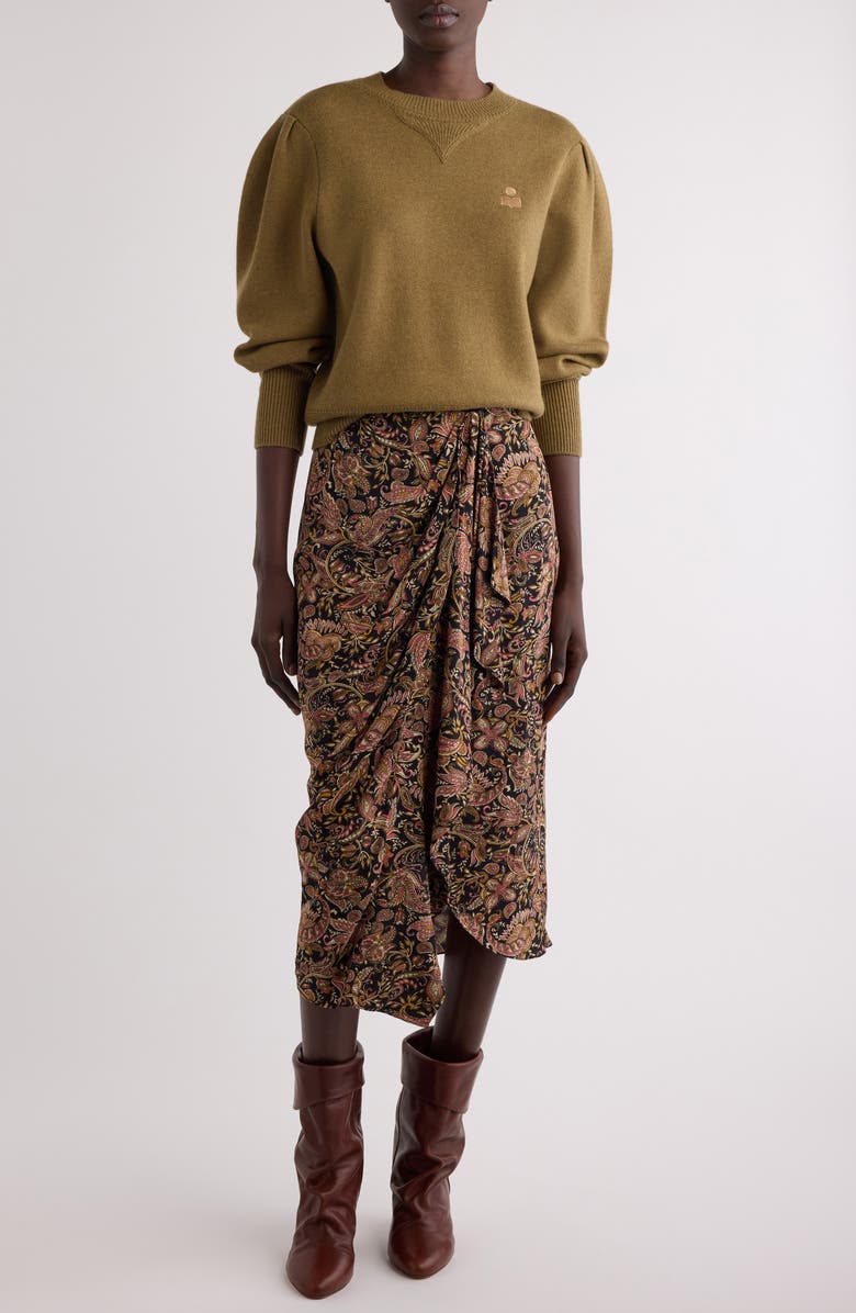 Isabel Marant Étoile Zaine Paine Midi Skirt, Alternate, color, Black / Ochre