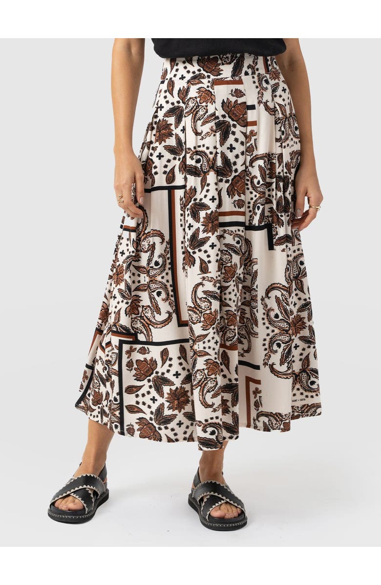 Saint + Sofia Eliza Pleated Skirt, Alternate, color, Cream Paisley
