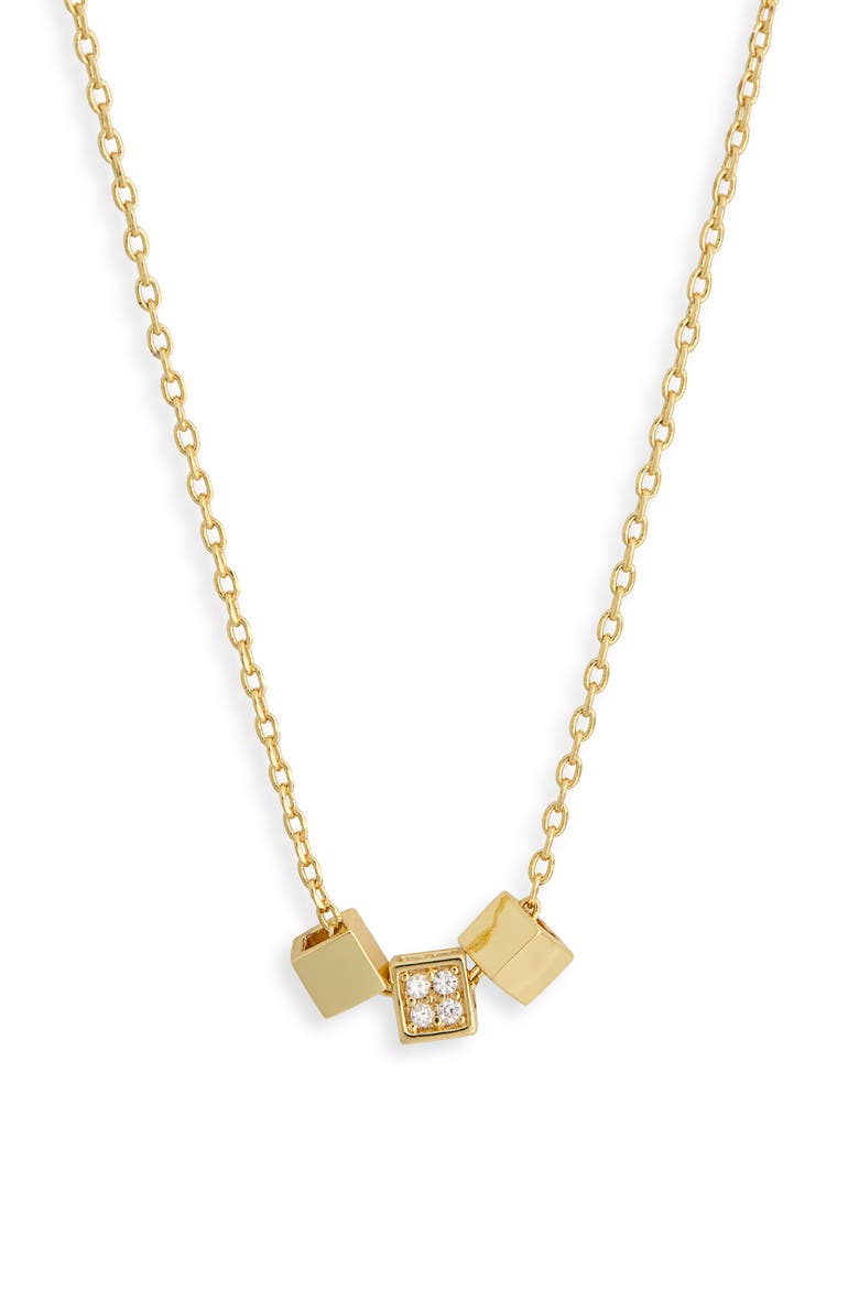 Mini Cube Cubic Zirconia Pendant Necklace, Alternate, color, GOLD