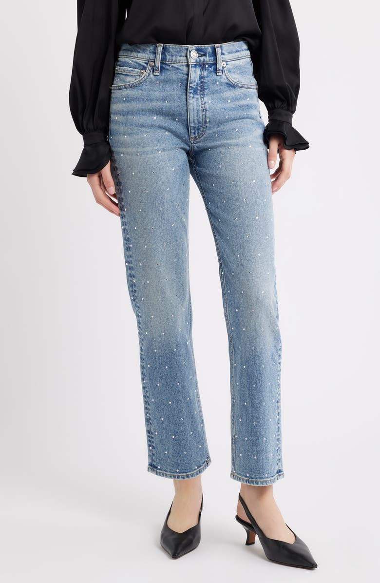 rag & bone/JEAN Harlow Rhinestone Detail High Waist Straight Leg Ankle Jeans, Main, color, Orianjewel