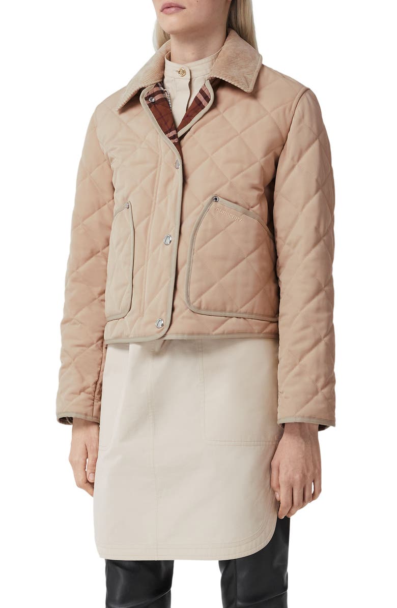 Burberry Lanford Corduroy Collar Quilted Jacket, Alternate, color,