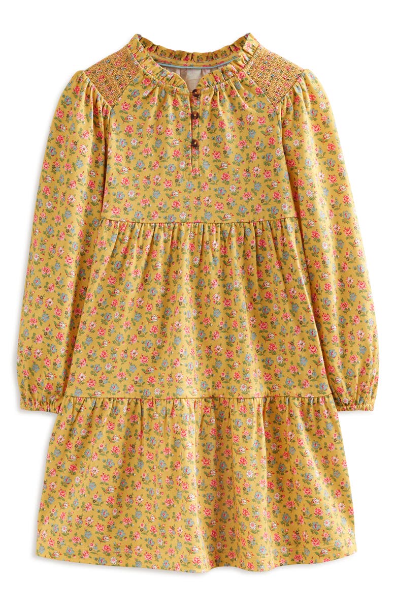 Mini Boden Kids' Katherine Floral Long Sleeve Tiered Jersey Dress, Main, color, 