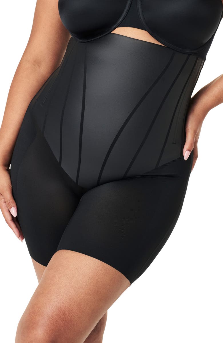 SPANX<sup>®</sup> SPANXsculpt<sup>™</sup> TotalContour High-Waisted Mid-Thigh Shorts, Main, color, Very Black