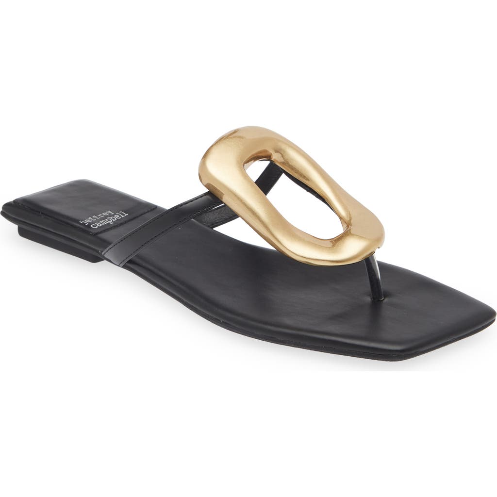 Jeffrey Campbell Linques-j Embellished T-strap Flat Jelly Sandals In Black