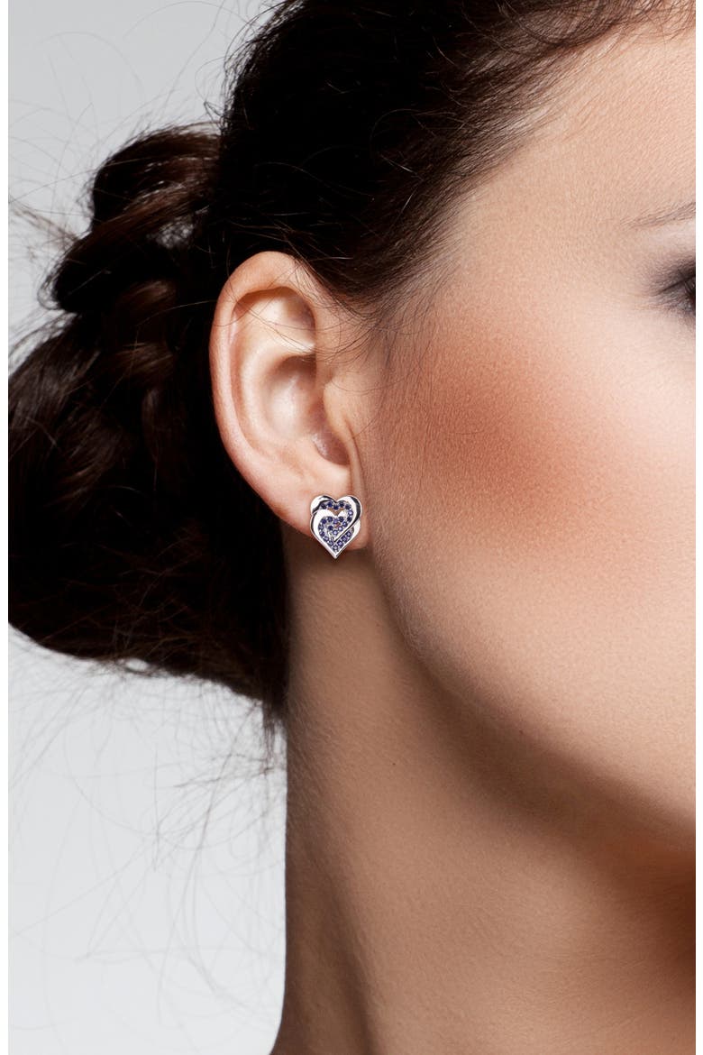Interlocking Heart Sapphire Stud Earrings, Alternate, color, BLUE