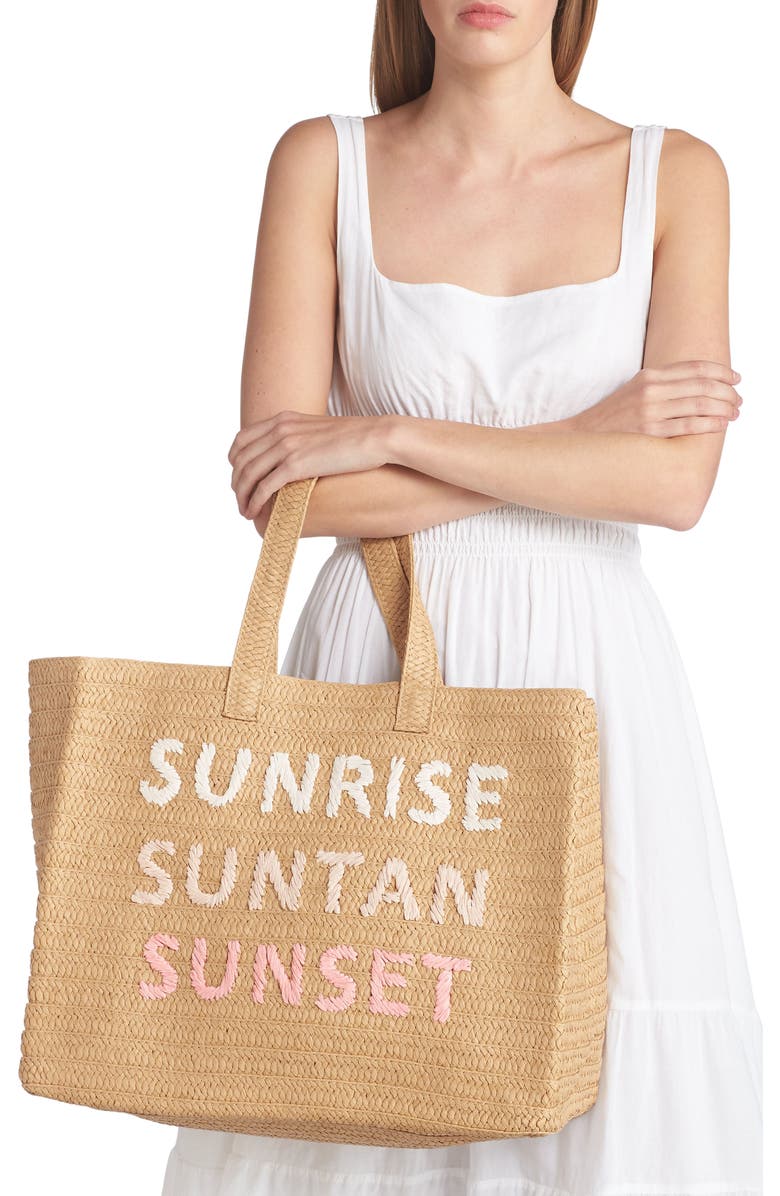 BTB Los Angeles Sunrise, Suntan, Sunset Raffia Tote, Alternate, color,