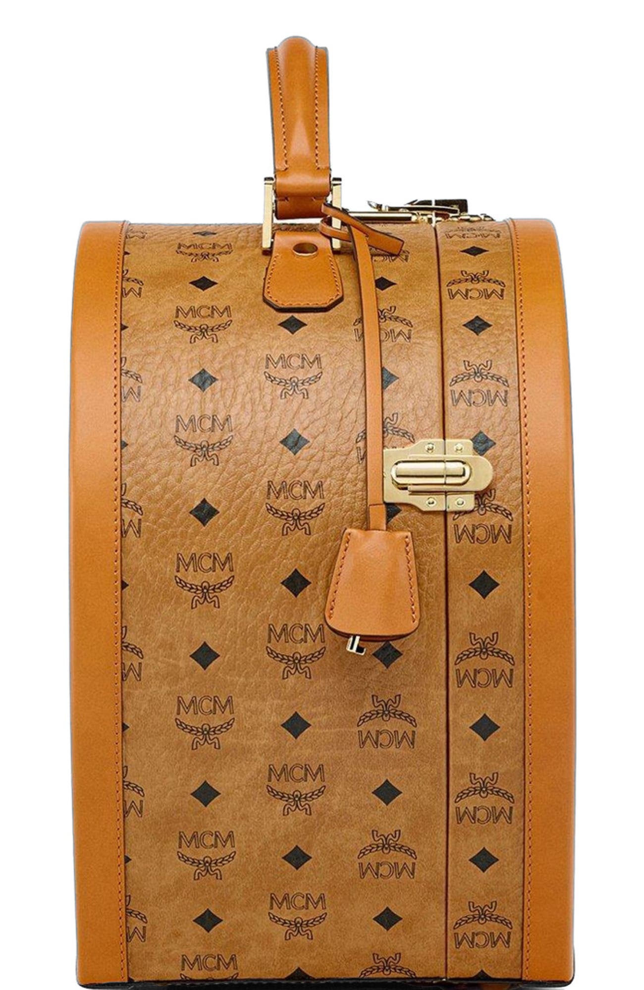 MCM Hat Box in Visetos, Alternate, color, Cognac