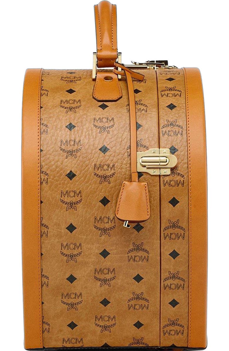 MCM Hat Box in Visetos, Alternate, color, Cognac