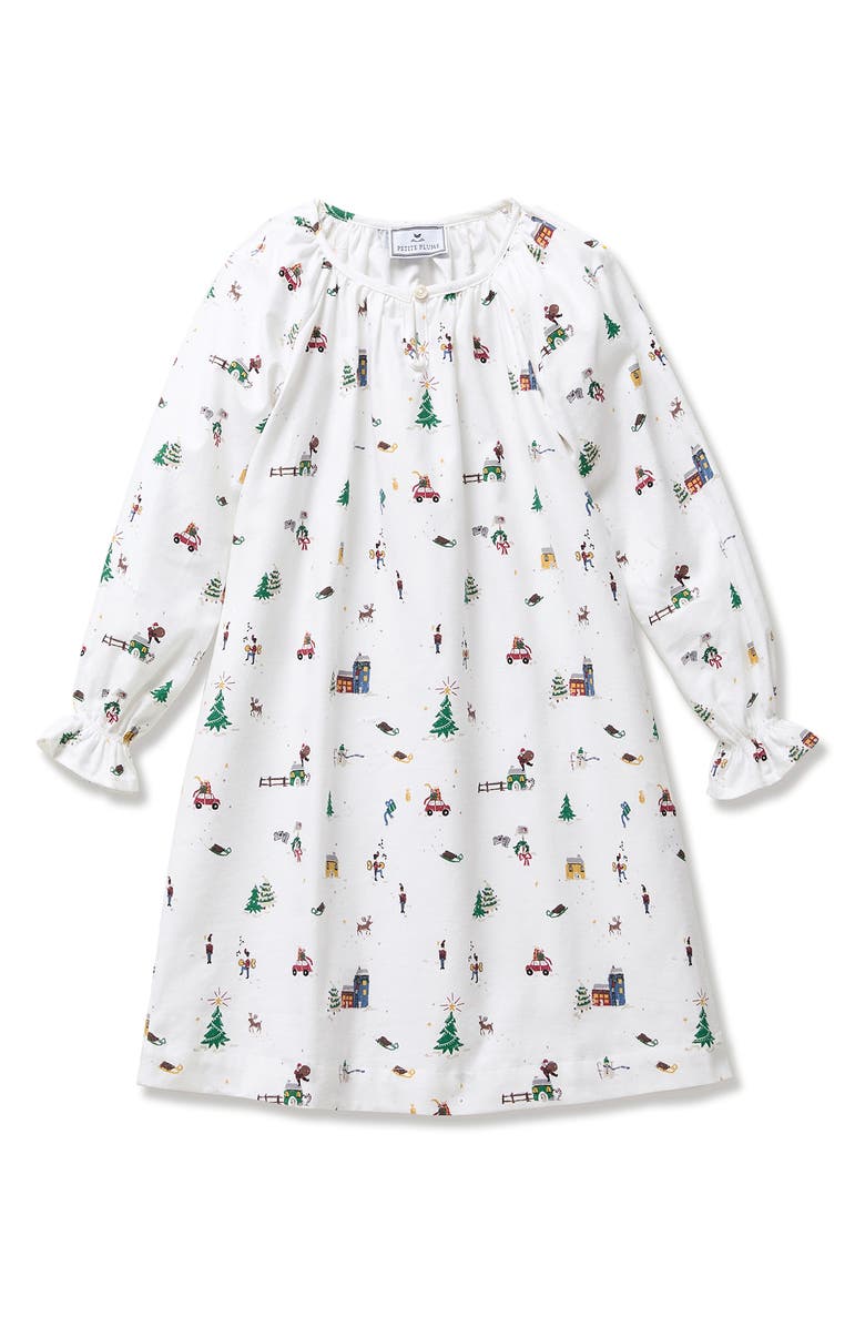 Petite Plume Kids' Delphine Holiday Town Cotton Blend Nightgown, Alternate, color, White