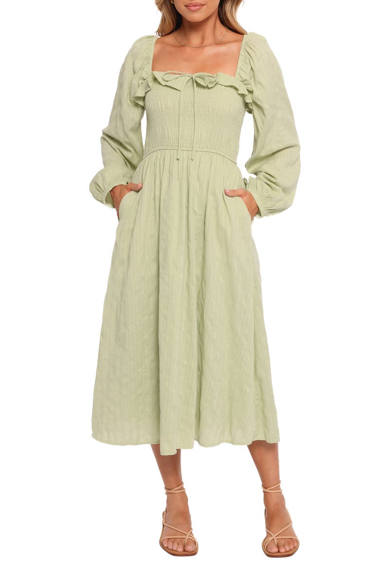 Ophelia Long Sleeve Cotton Midi Dress, Main, color, OLIVE
