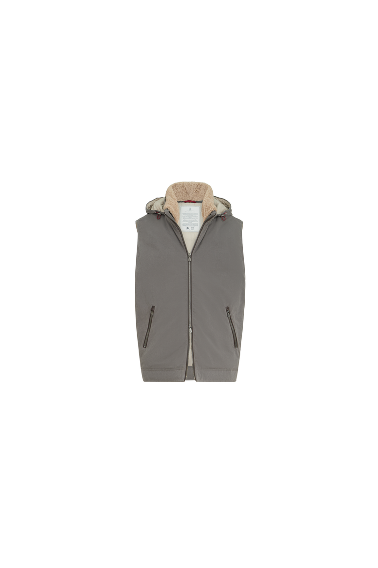 Waxed techno cotton down vest with detachable hood, Alternate, color, Grey