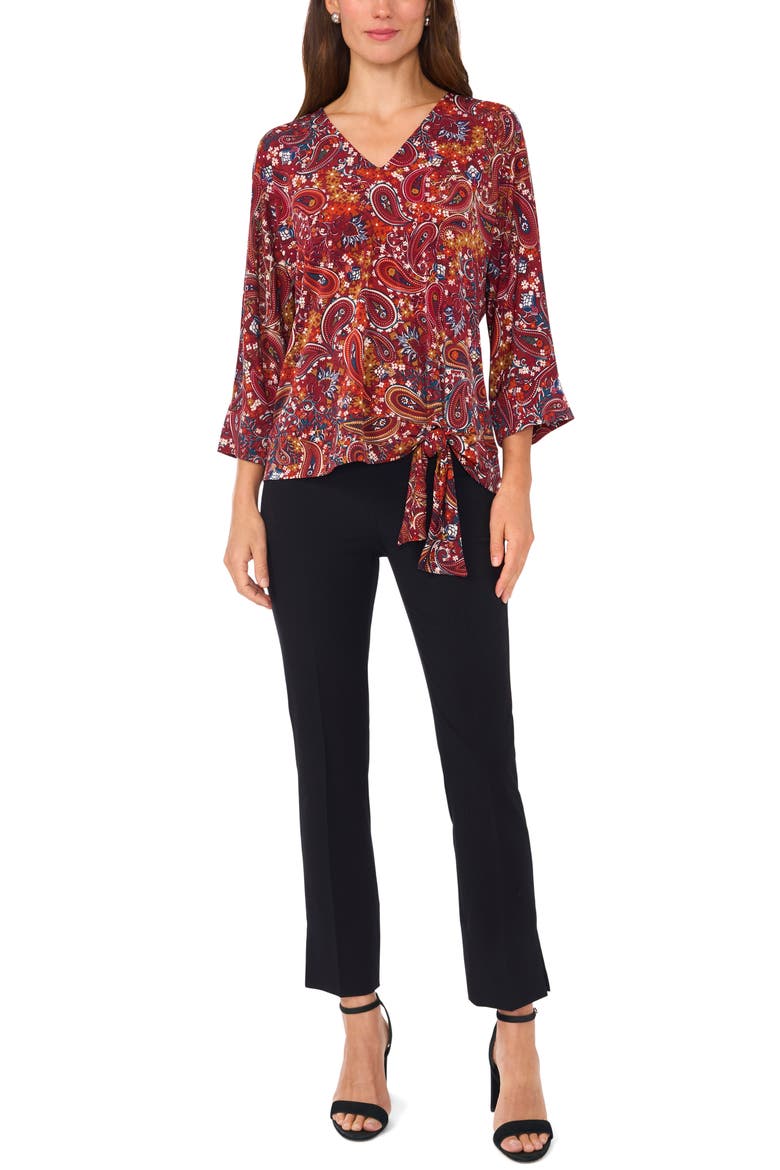 Paisley Print Side Tie Top, Alternate, color, BROWN PAISLEY 201