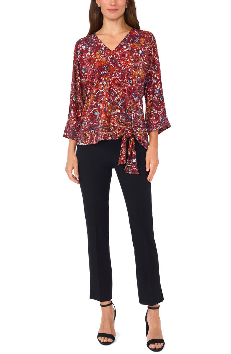Chaus Paisley Print Side Tie Top, Alternate, color, Brown Paisley 201