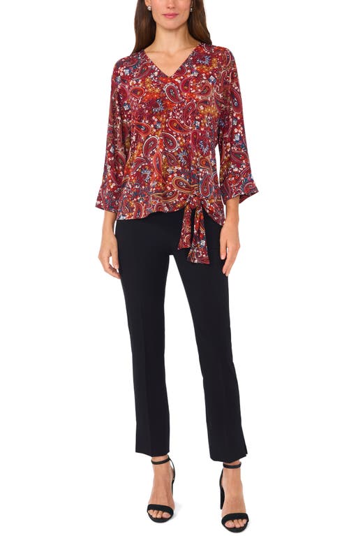Chaus Paisley Print Side Tie Top In Brown Paisley 201