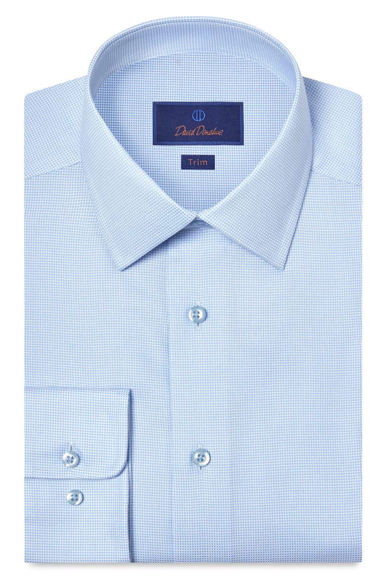 Trim Fit Microcheck Cotton Dobby Dress Shirt, Main, color, SKY