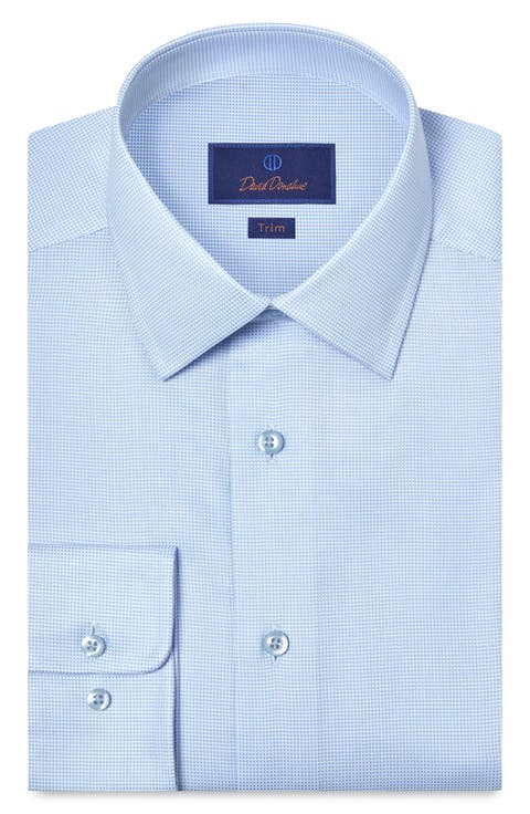 Trim Fit Microcheck Cotton Dobby Dress Shirt