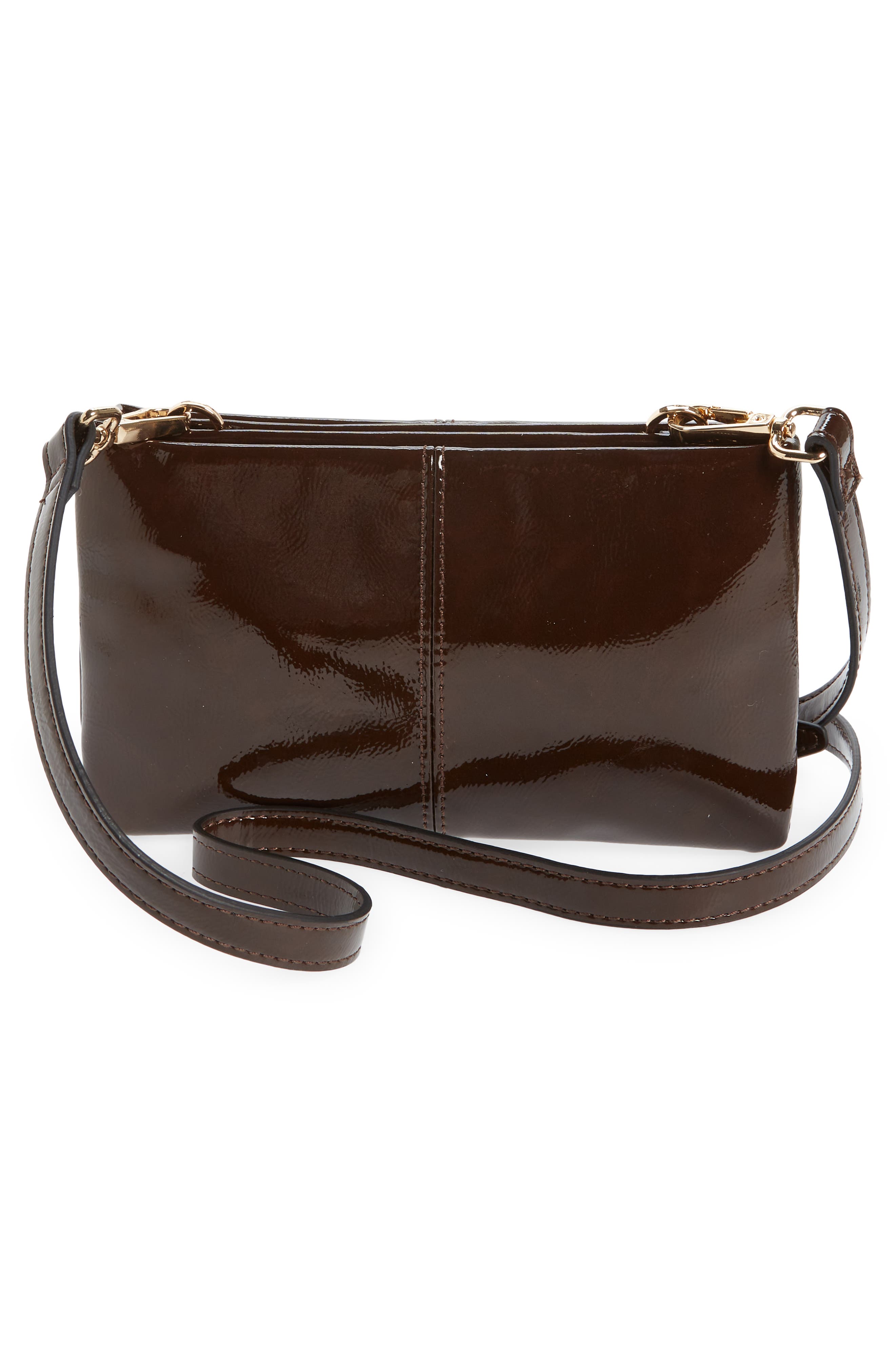 Caitlin Patent Faux Leather Crossbody Bag, Alternate, color, BROWN