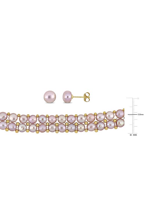 Delmar Pink Cultured Freshwater Pearl Necklace, Bracelet & Stud Earrings Set In Pink