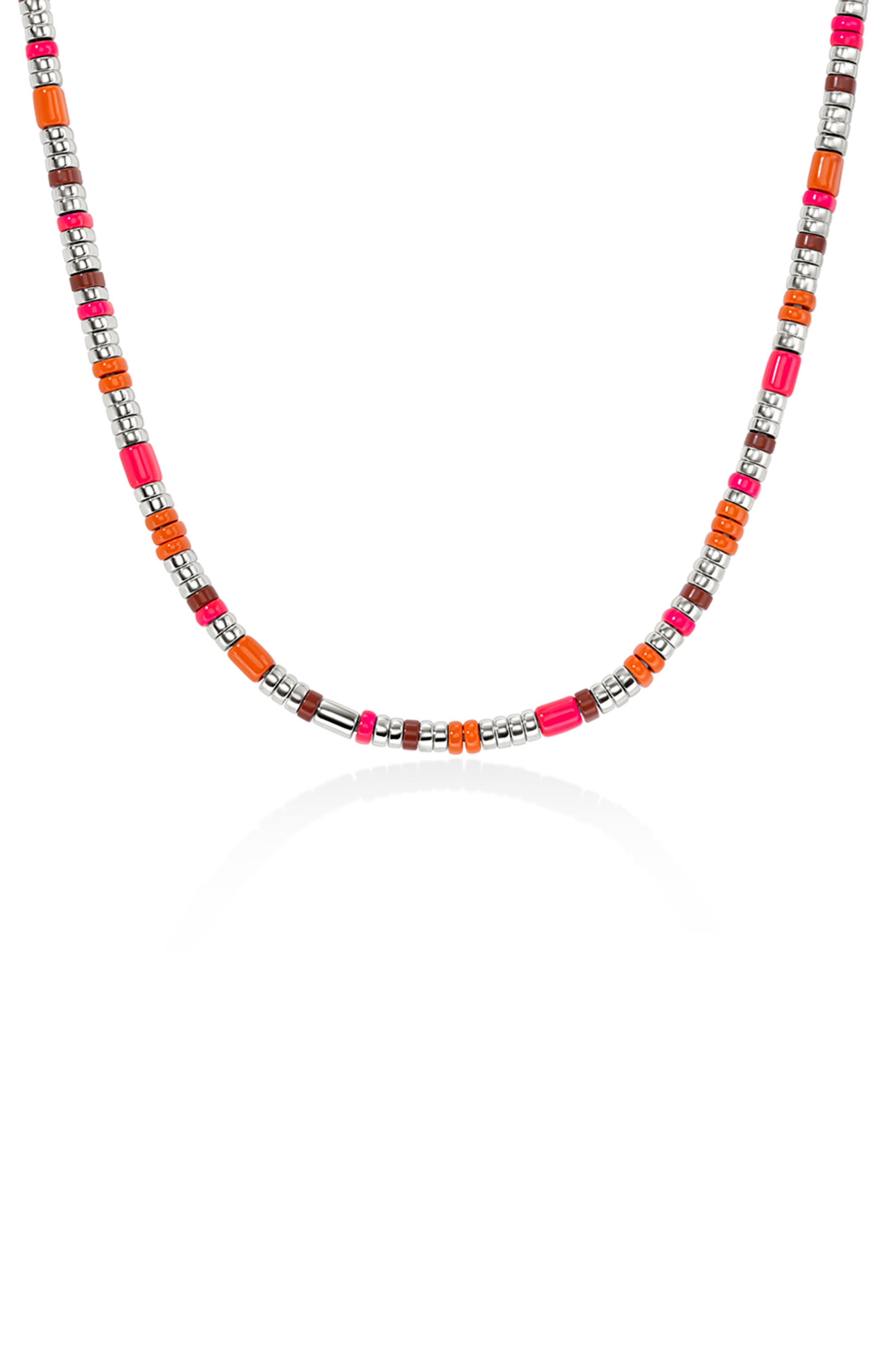 John Hardy Colorblock Silver 5mm Necklace with Red Jasper with Neon Pink Enamel & Orange Enamel