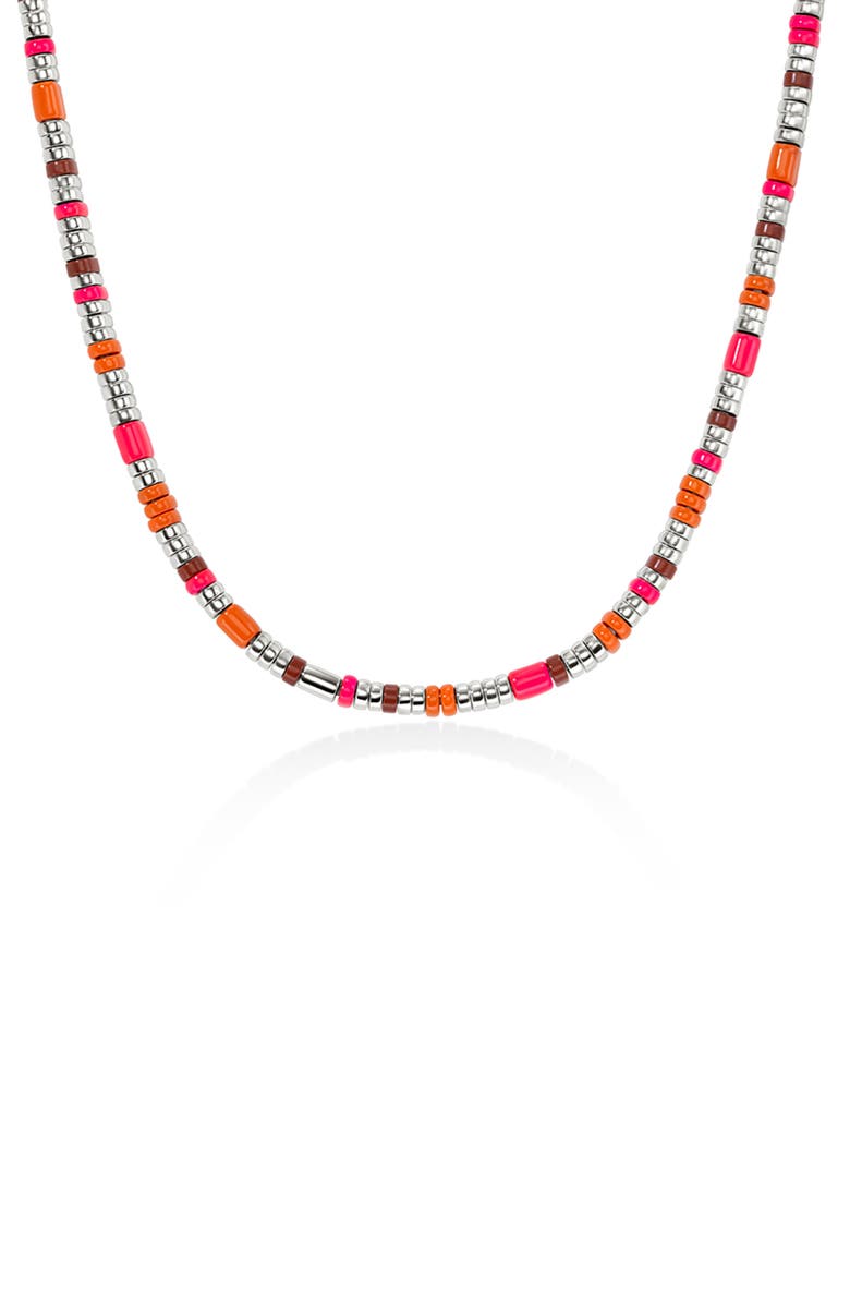 John Hardy Colorblock Silver 5mm Necklace with Red Jasper with Neon Pink Enamel & Orange Enamel, Main, color, Silver Pink