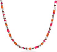 John Hardy Colorblock Silver 5mm Necklace with Red Jasper with Neon Pink Enamel & Orange Enamel