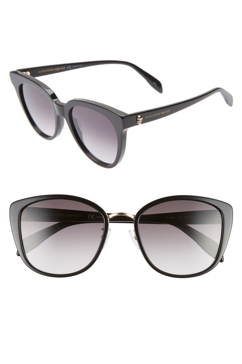 Alexander McQueen 56mm Gradient Round Sunglasses, Main, color, BLACK/ GOLD