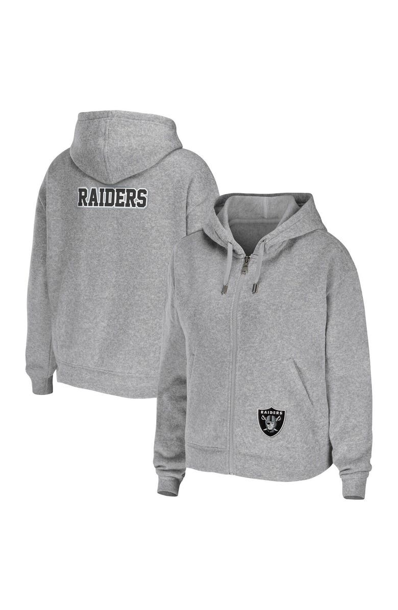 WEAR by Erin Andrews Women's WEAR by Erin Andrews Heathered Gray Las Vegas Raiders Team Full-Zip Hoodie, Main, color, 