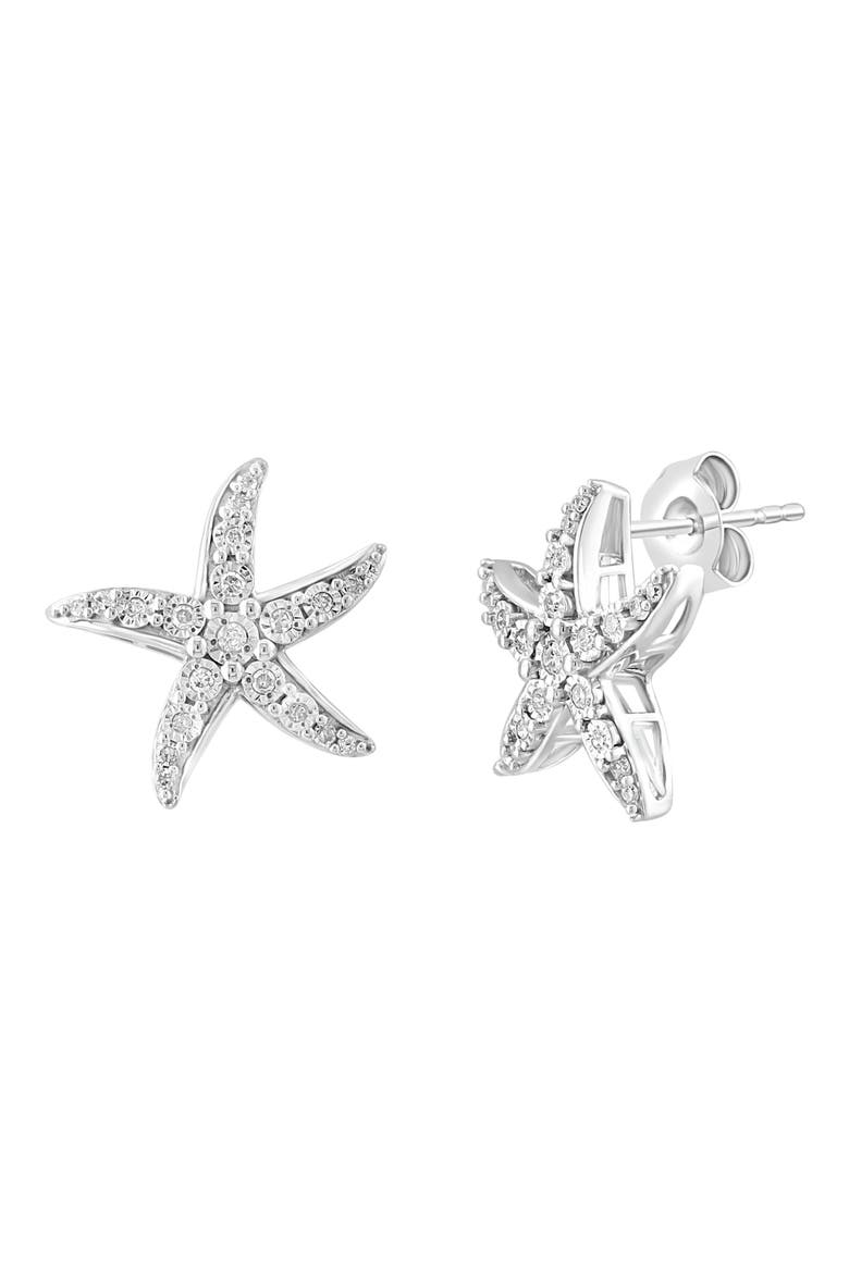 Sterling Silver Diamond Starfish Stud Earrings - 0.09ct., Alternate, color, SILVER
