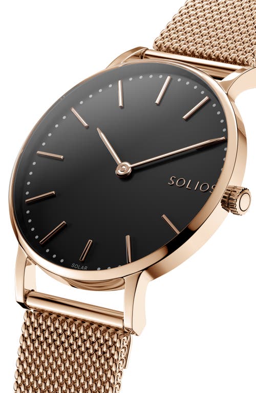 Solios Watches The Solar Classic | Black Dial In Rose Gold Mesh Metal