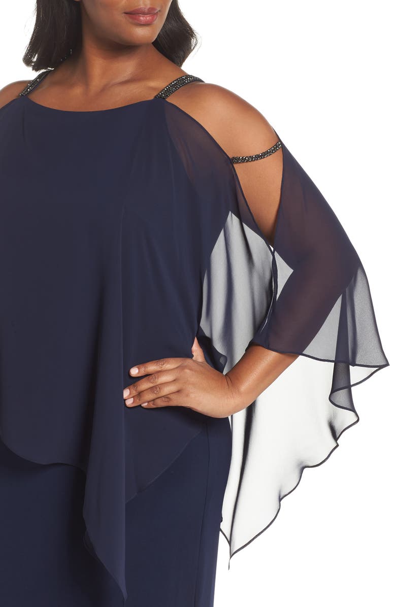Xscape Evenings Xscape Chiffon Overlay Split Sleeve Gown, Alternate, color, 