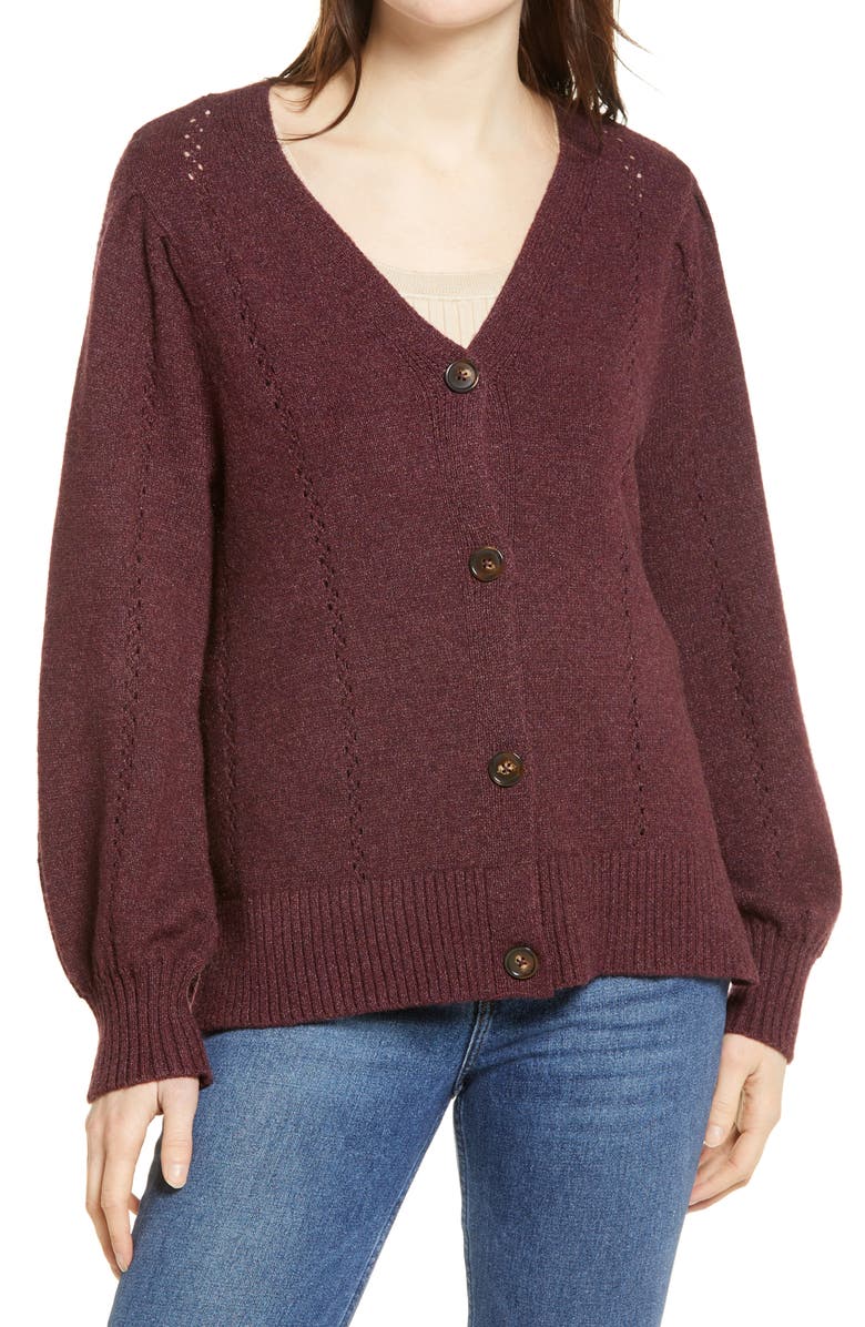 Wit & Wisdom Blouson Sleeve Pointelle Cardigan, Main, color,