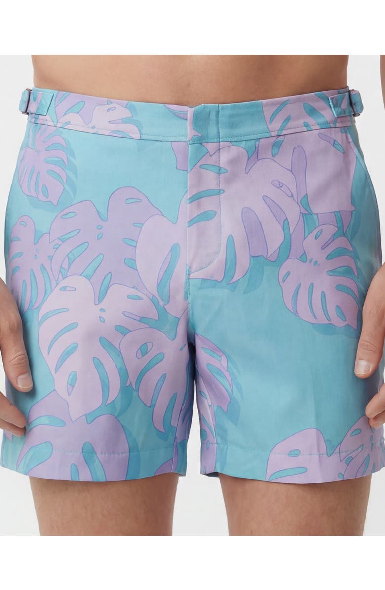 Lords of Harlech Monstera Floral Mens Tailored Swim Short, Alternate, color, Monstera Floral Teal