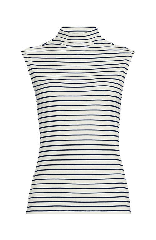 Lands' End Cap Sleeve Drapey Rib Fitted Funnel Neck Tank In White