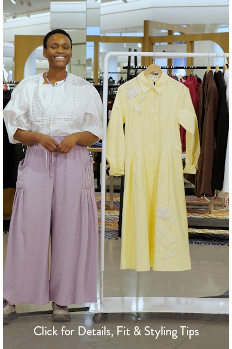 Floral Appliqué Pintuck Long Sleeve Cotton Shirtdress video