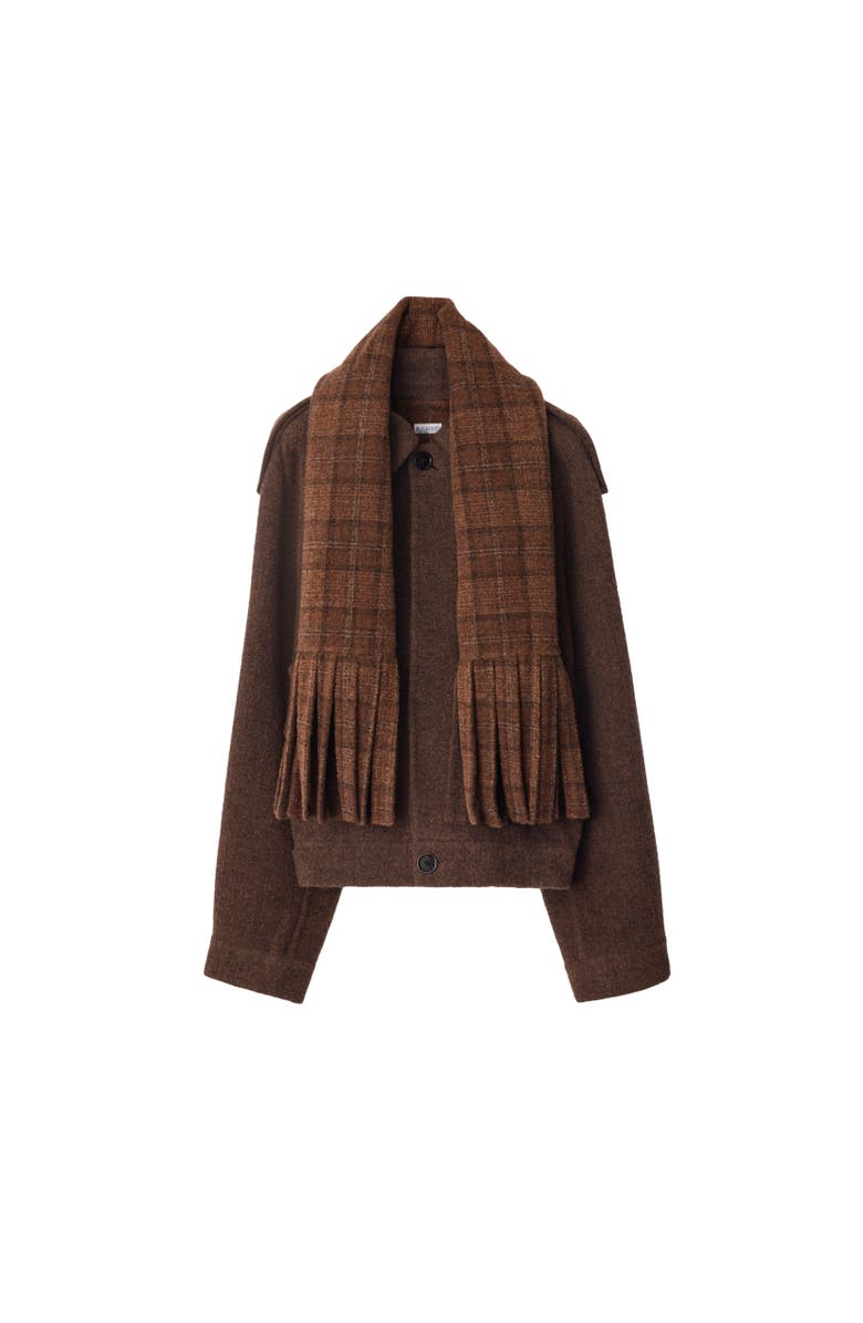 Burberry Detachable Scarf Wool Blend Jacket, Alternate, color, Ginger Brown