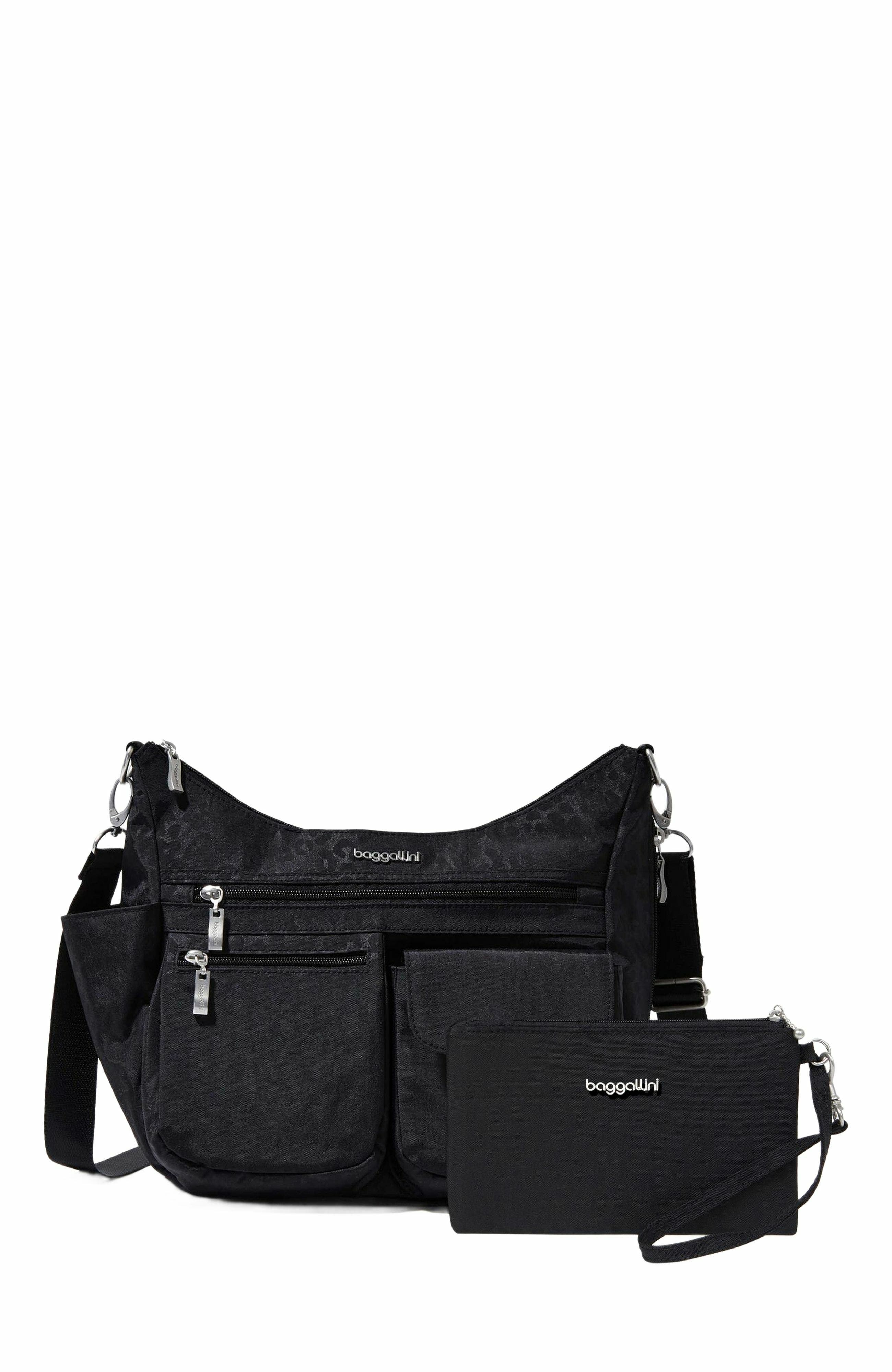 BAGGALLINI Modern Everywhere Hobo Crossbody Bag with Wristlet, Main, color, Black Cheetah Emboss