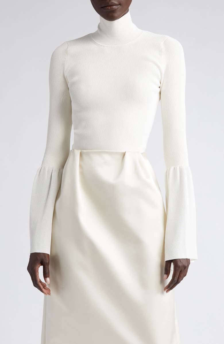 Altuzarra Dana Bell Sleeve Rib Turtleneck Sweater, Main, color, Natural White