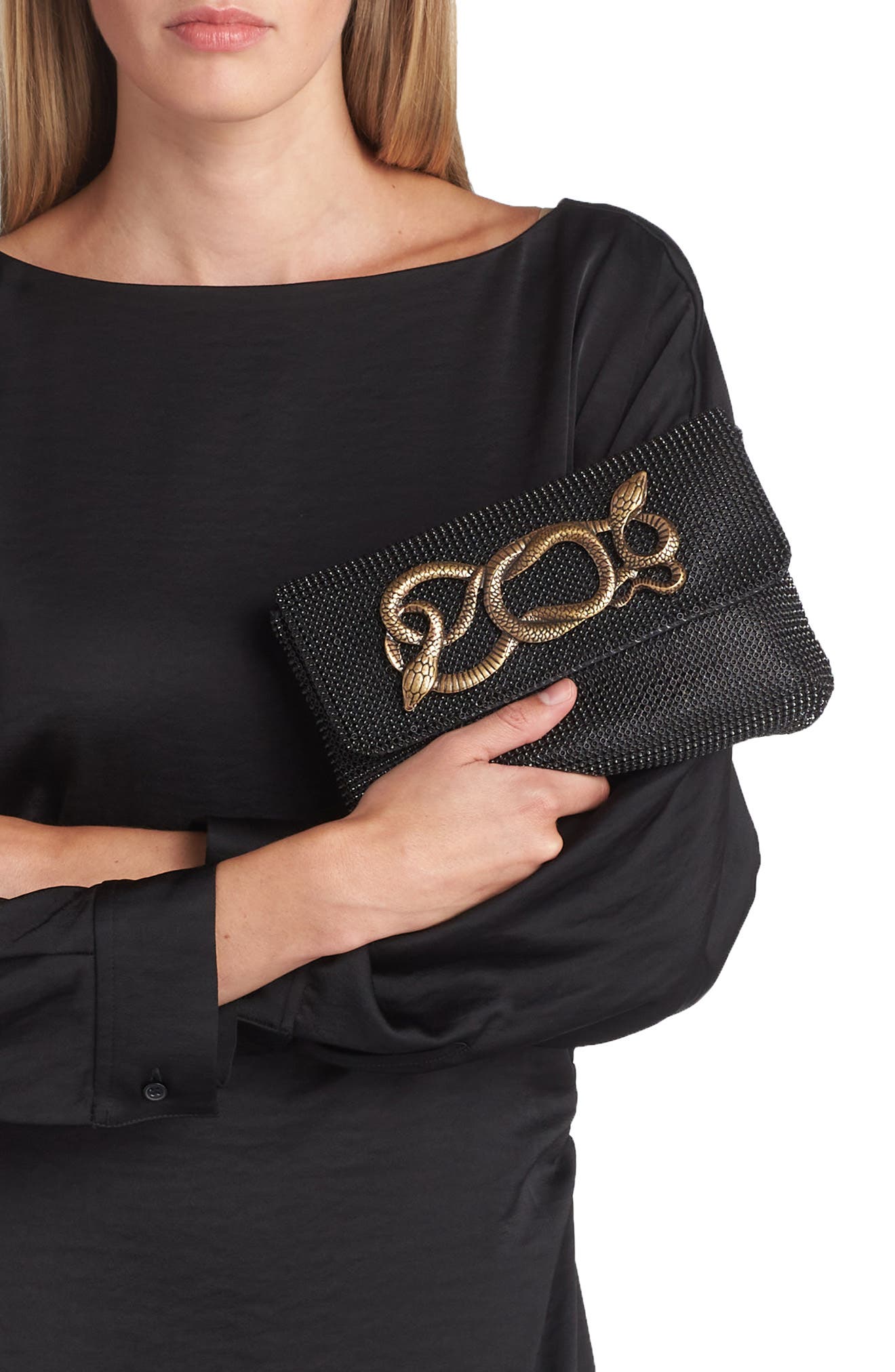 Whiting & Davis Serpent Mesh Clutch, Alternate, color, 