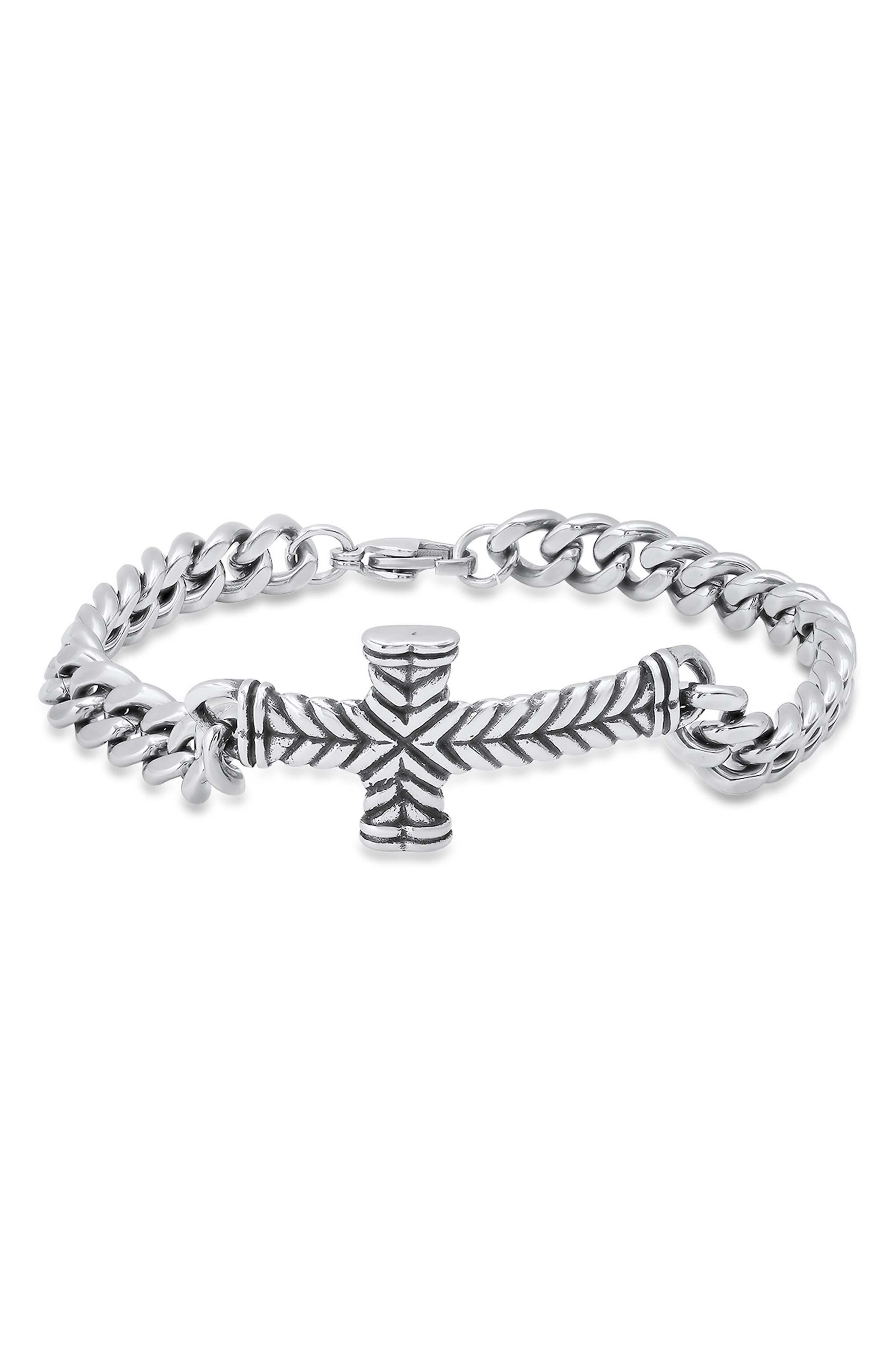 Men's Stainless Steel Cuban Chain Cross Bracelet