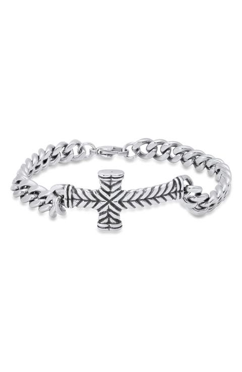Men's Stainless Steel Cuban Chain Cross Bracelet