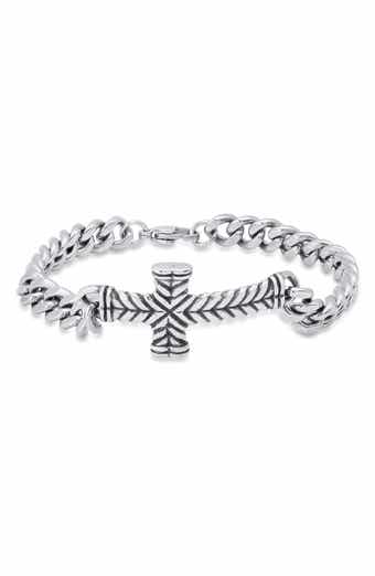 Men's Stainless Steel Cuban Chain Cross Bracelet