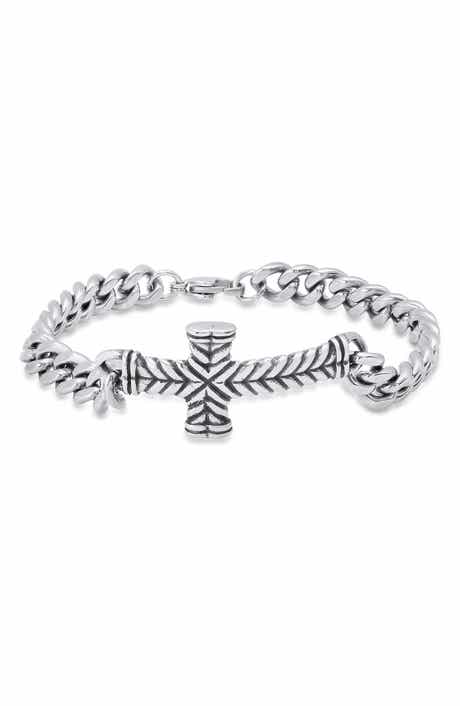 Men's Stainless Steel Cuban Chain Cross Bracelet