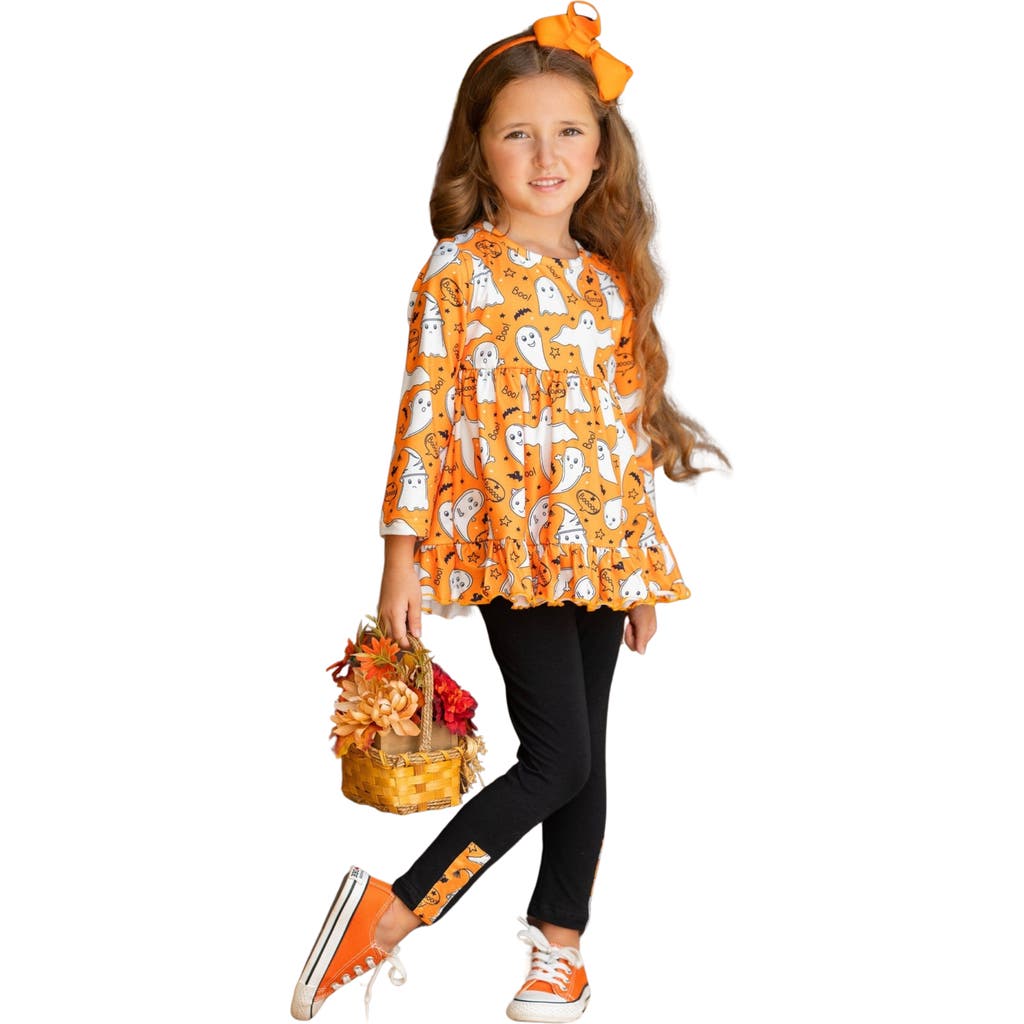 Mia Belle Girls Fun-tastic Flying Ghosts Halloween Legging Set in Orange  product