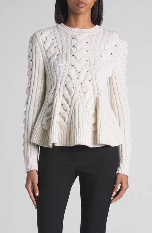 Alexander Mcqueen Peplum Cable-knit Wool Cashmere Sweater In White