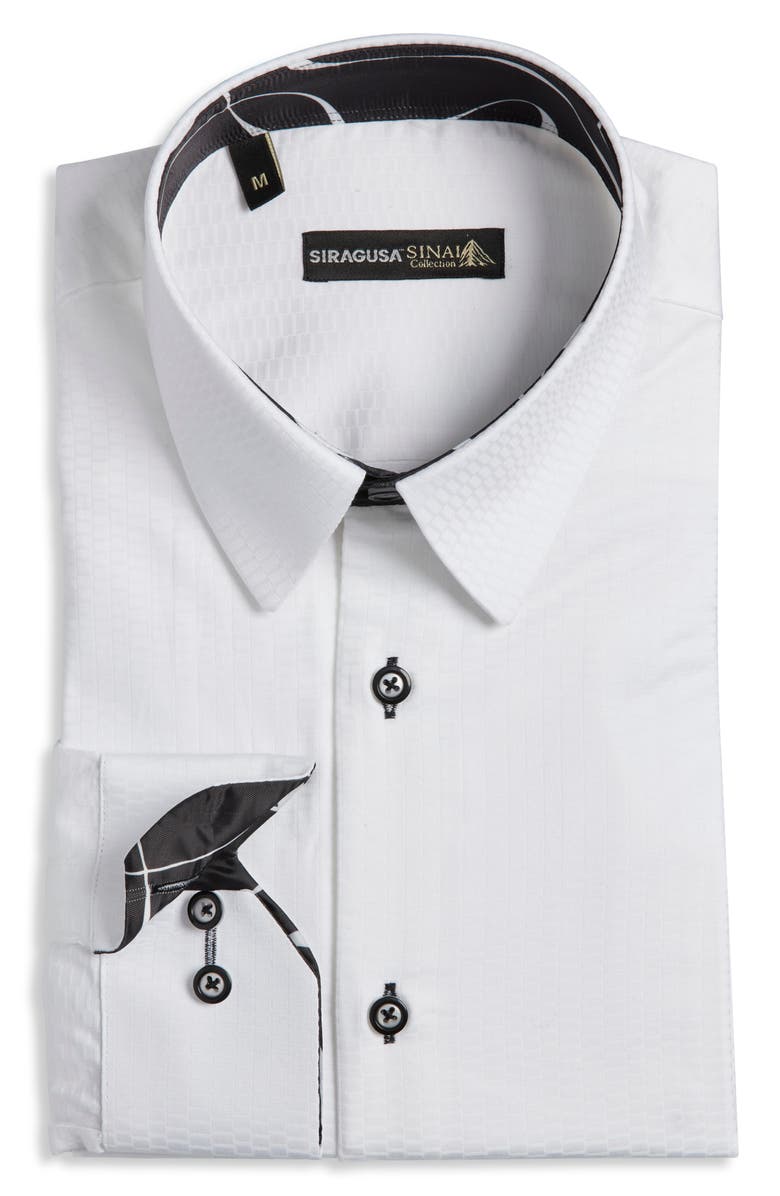 Siragusa Dobby Printed Silk Trim Dress Shirt, Main, color, White