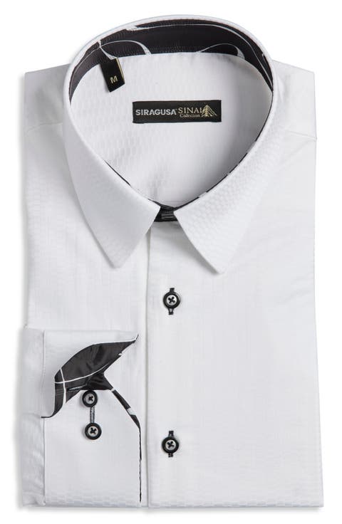 Dobby Printed Silk Trim Dress Shirt