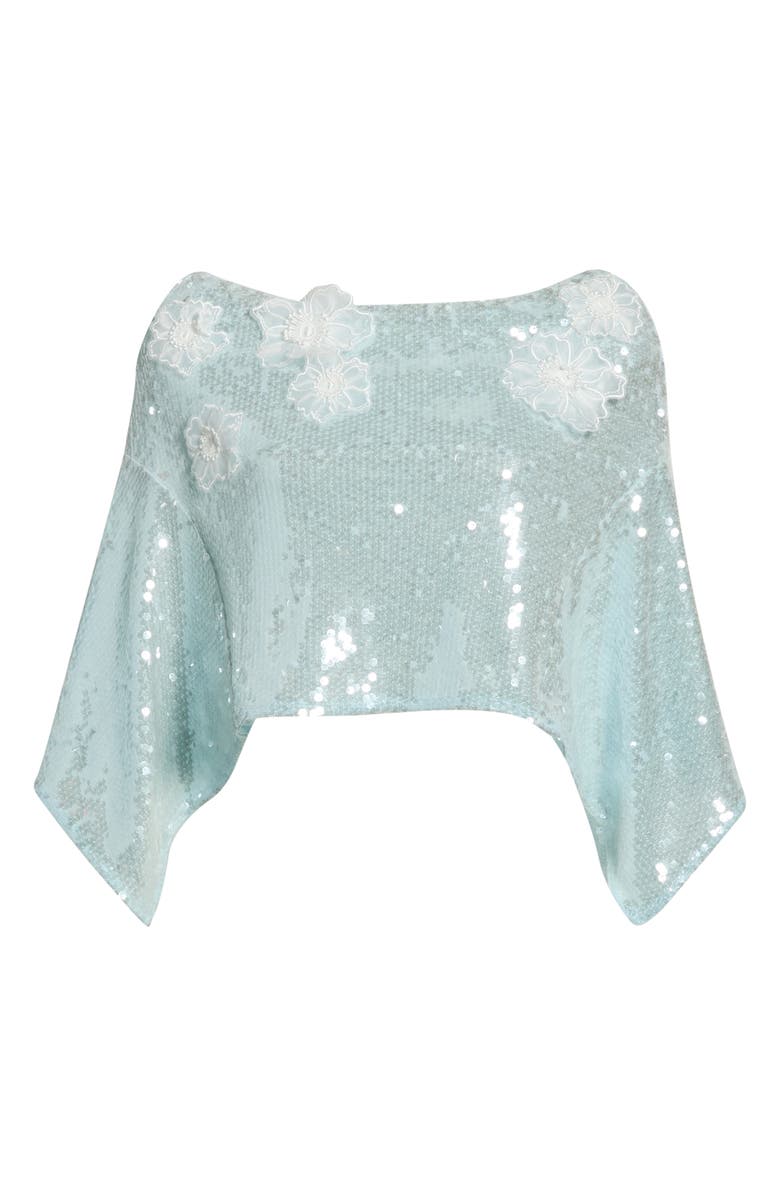 Avec Les Filles Floral Appliqué Handkerchief Hem Miniskirt, Main, color, Ice Blue