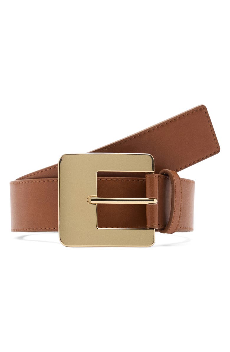 MANGO Maxi Buckle Leather Belt, Main, color, 